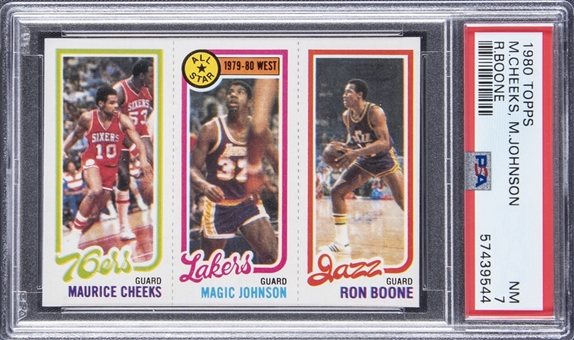 1980-81 Topps All-Star Cheeks/Magic Johnson/Boone – Magic Johnson Rookie Card – PSA NM 7